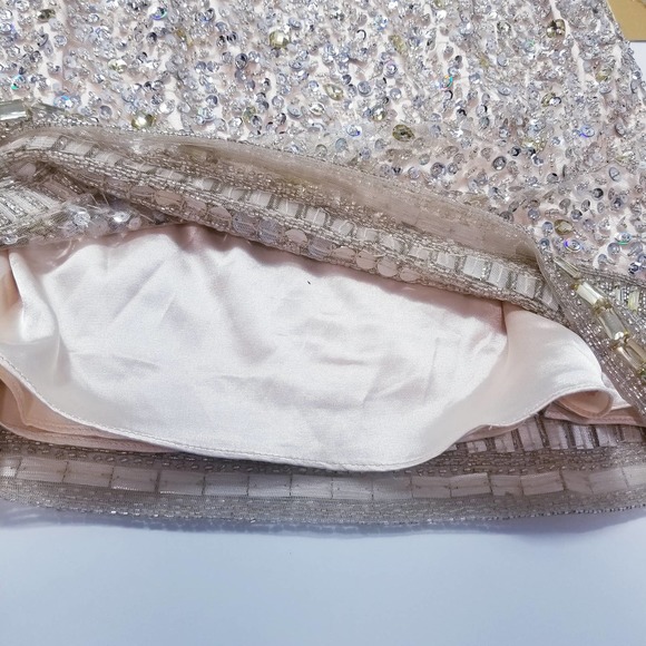 LARA Designs Rhinestones Jeweled Beads Embellished Champagne Mini Dress - Picture 15 of 15